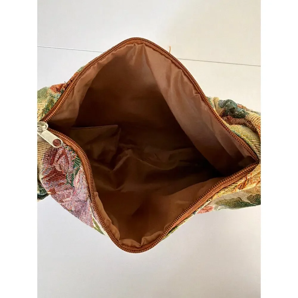 Vintage Floral Tapestry Hobo Shoulder Bag Crescent Purse Cottagecore Grandmacore